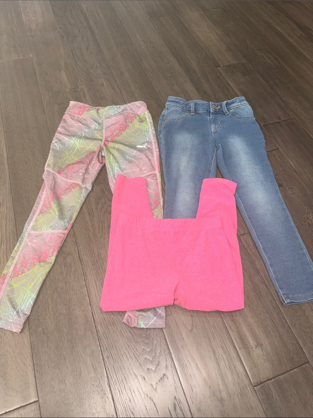 Girls' puma active leggings, 32° pink leggings and cat and Jack jean jeggings